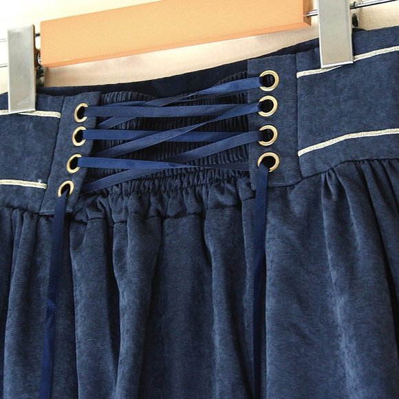 Unique Navy Blue A Line Skater Skirt With Golden Celestial Embroidery Size S - Picture 4 of 10